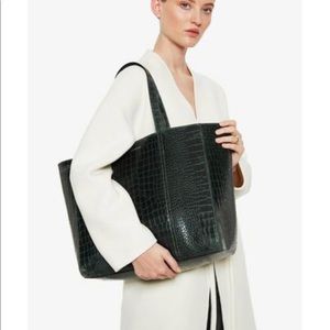 ANINE BING leather croco tote in emerald green - like new